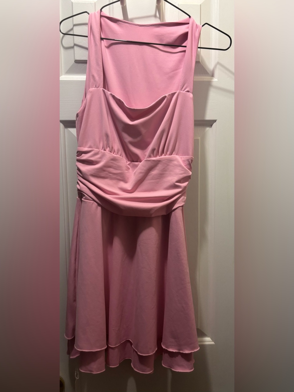 Pink Sleeveless Women's Dress - Elegant Draped Bodice